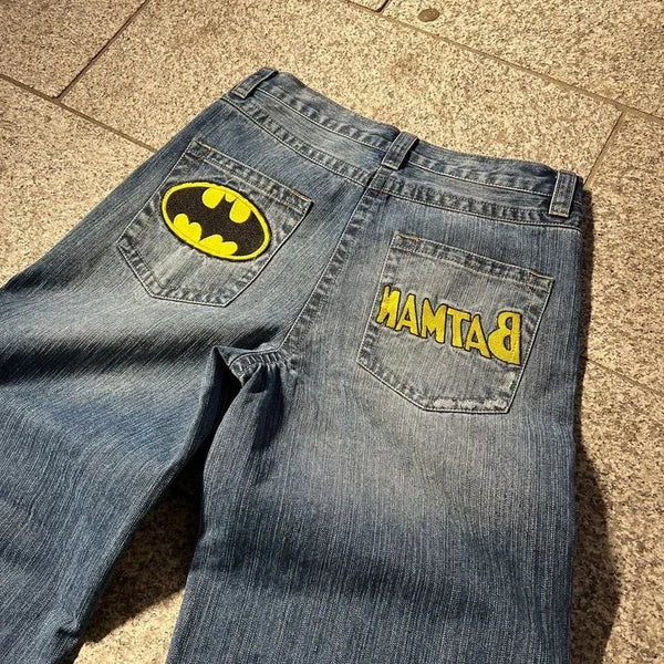 vintage blue baggy jeans mens high hip hop streetwear jeans y2k pants harajuku gothic punk embroidered waist wide leg trousers vintage washed jeans