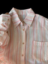 Early Autumn Sweet Striped Polo Collar Long Sleeved Shirt Womens Autum