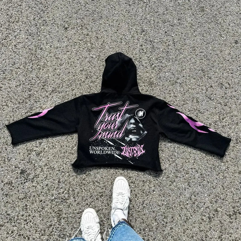 Y2k Pullover Print Pattern Long Sleeved Hoodie Hoodie Clothing Vintage Street Rap Trend Wear High Street Dark 2024 Winter Tops