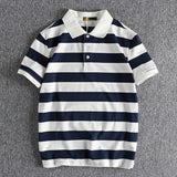 Trapwear Graphic tee – Summer Striped Polo T Shirt Mens New Retro Trend Washed Elas
