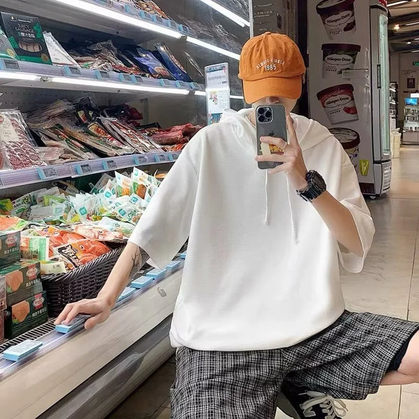 Sadcore Oversized shirt – Summer Y2K Vintage Short Sleeve Hoodie T Shirt For Men Loose