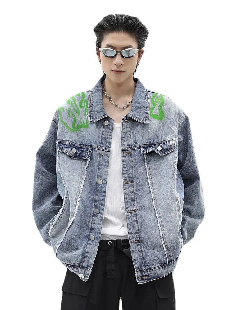 men harajuku graffiti denim jacket and coat fashion hip hop long sleeve jean patchwork outerwear casual streetwear jeans jack - variant style f88ca1 for streetwear fashion