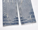 fashion loose streetwear denim jeans new casual wide legs straight jean pants hip hop tassel joggers baggy jeans men clothing unique joggers style 436