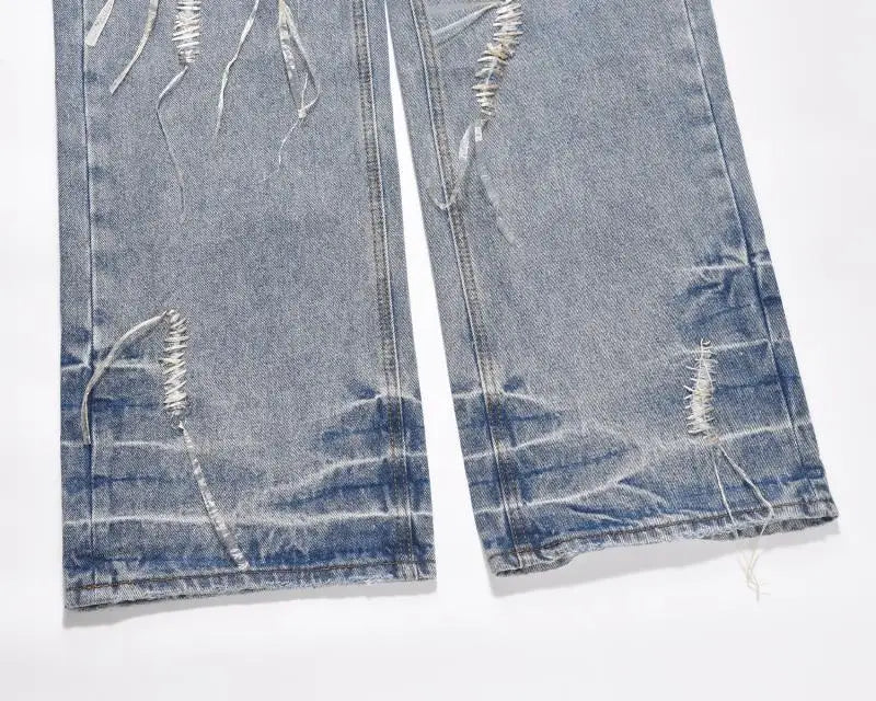 fashion loose streetwear denim jeans new casual wide legs straight jean pants hip hop tassel joggers baggy jeans men clothing unique joggers style 436