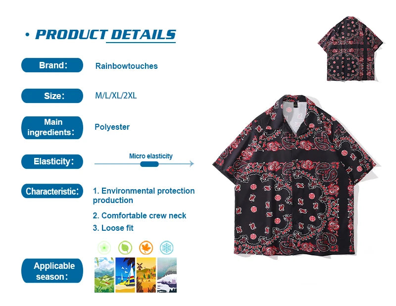 Rainbowtouches Unisex Summer Fresh Style Crane Digital Printing Comfortable  PrintingPolyester Casual Hawaii Street Wear Shirts