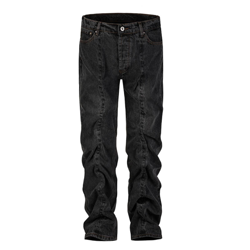 contorted fold design denim jean pants men straight biker jeans trousers 2023 fashion motorcycle unisex hip hop pants y2k pants ripped baggy denim