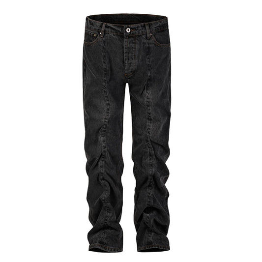 contorted fold design denim jean pants men straight biker jeans trousers 2023 fashion motorcycle unisex hip hop pants y2k pants ripped baggy denim