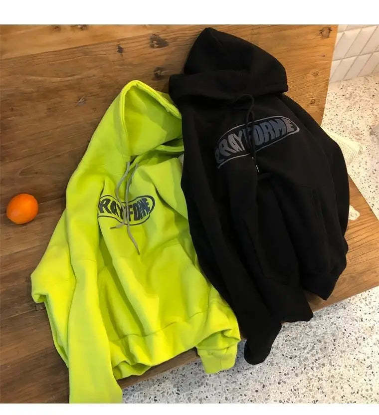 Trendy American Ins Green Hooded Sweatshirt for Men in Autumn 2024 New Trendy Brand Loose Y2K