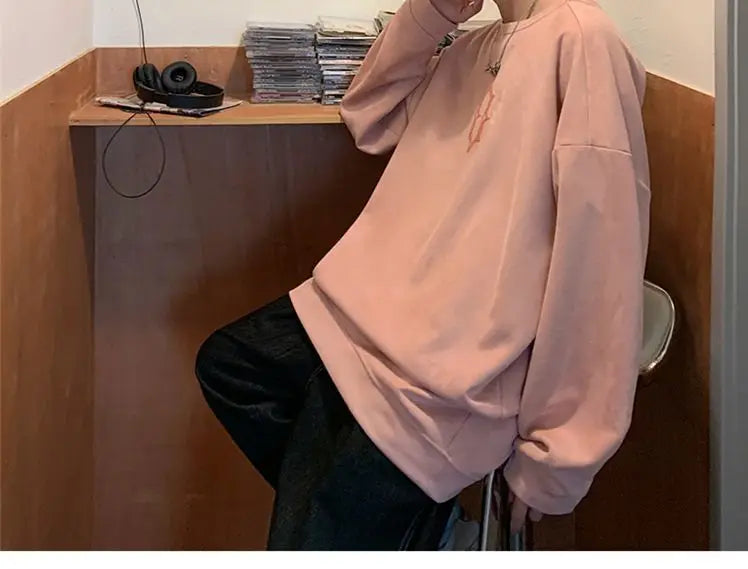 Super Hot Korean Suede Personalized Street Sweatshirt Men's American Loose Y2K Spring and Autumn Pullover Jacket Retro Ins Top