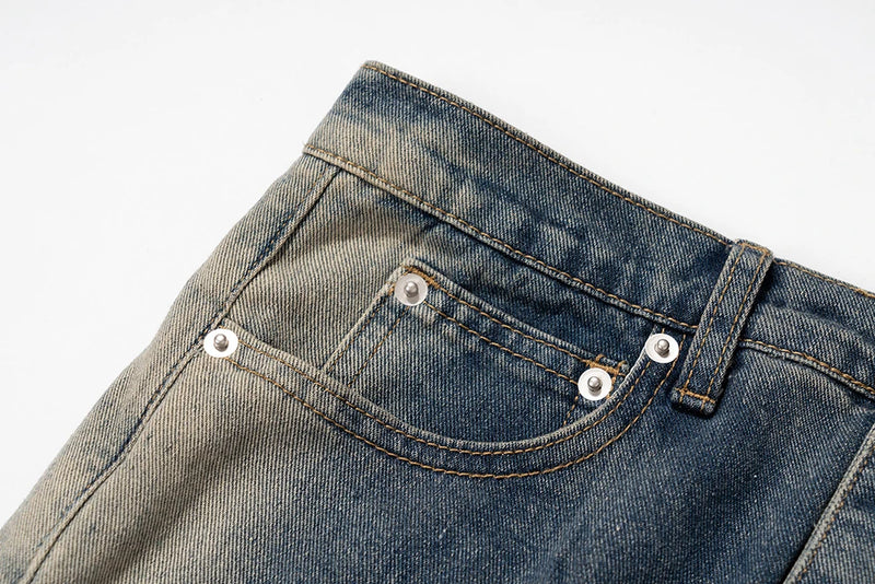 Ro Style Gradient Blue Horn Stacked Floor Dragging Jeans Unisex Streetwear Baggy Y2K Ribbons Zipper Denim Trousers Oversized