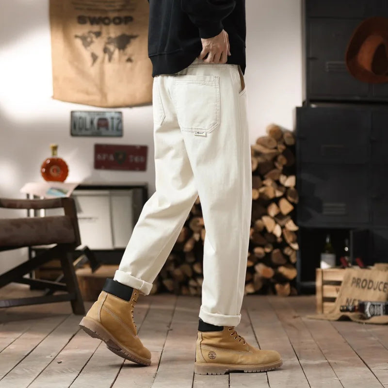 plus size 28 42 men streetwear fashion loose casual straight ankle length white denim jeans pant cityboy harem jeans trouser denim street jeans