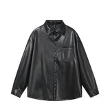 Fashion PU Jacket Shirt Men's Streetwear Oversize Loose Casual Long Sleeve Shirt Coat Plus Size Shirts Blouses for Men Clothes