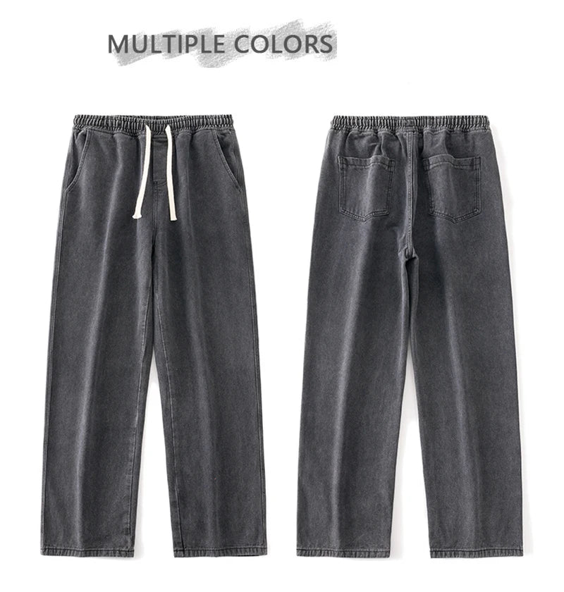 autumn korean fashion drawstring y2k jeans homme classic baggy straight wide leg pants 2025 new hip hop streetwear casual jean unique jeans style 704