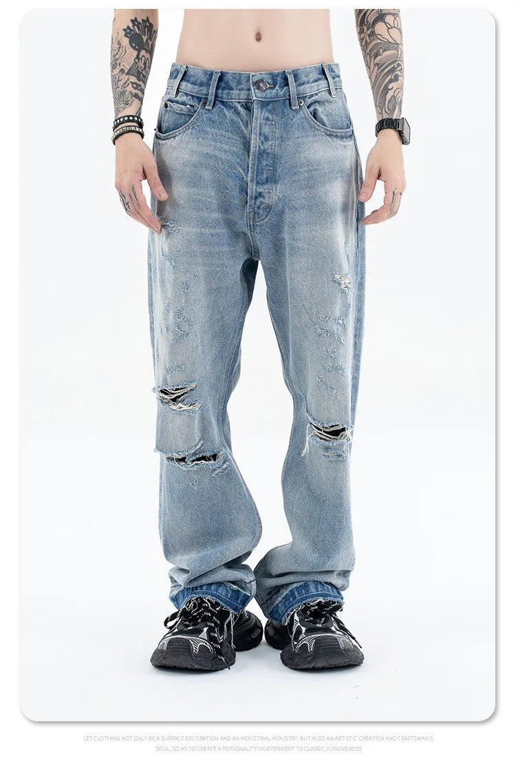 Destroy straight-leg wide jeans