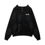 Vintage Zip Up Hoodie Jacket Y2K Punk Gothic Loose Washed Hooded Sweat