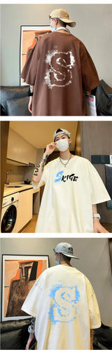 Cyberpunk Graphic tee – Dragon Design Letter S Print Tops Men Fashion Crewneck Short