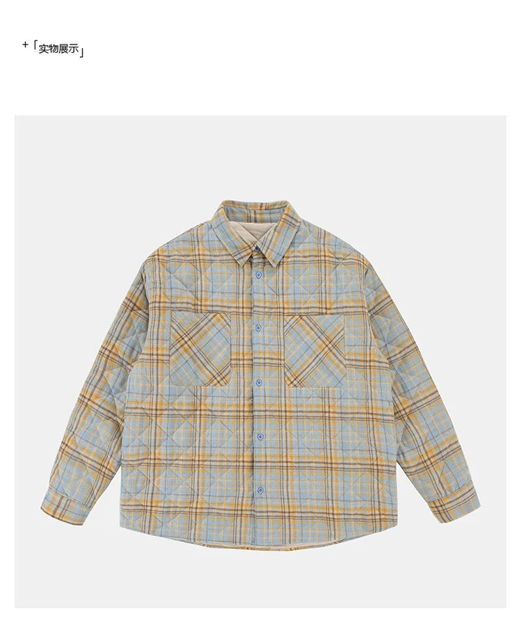 Autumn Winter Men Streetwear Fashion Loose Casual Oversize Plaid Cotton-padded Shirt Style Parkas Jacket Campus Couple Coat