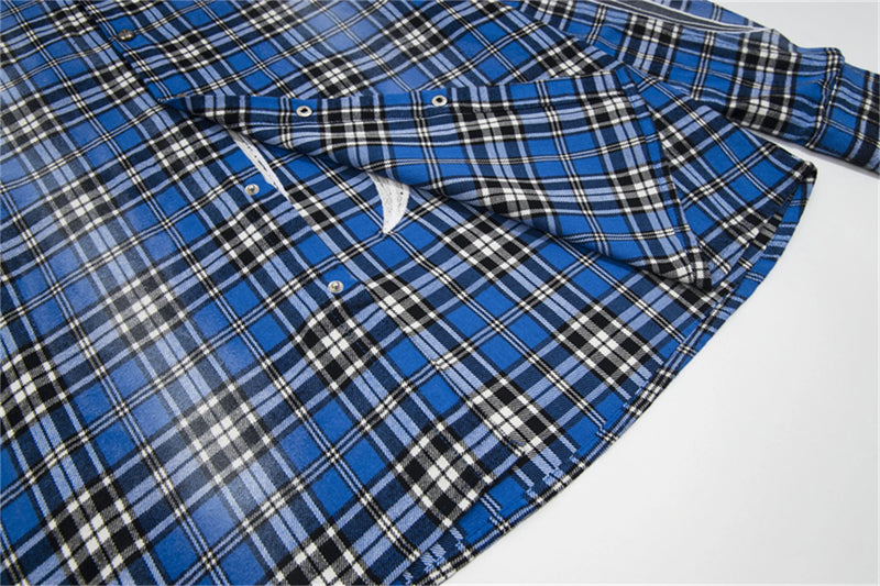 24SS New THUG CLUB Trendy Sword Print High-Street Cotton Vintage Plaid Shirt