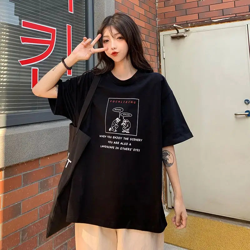 Glitchcore Oversized shirt – Summer Japanese Girly Cotton Short Sleeved T Shirt For Women