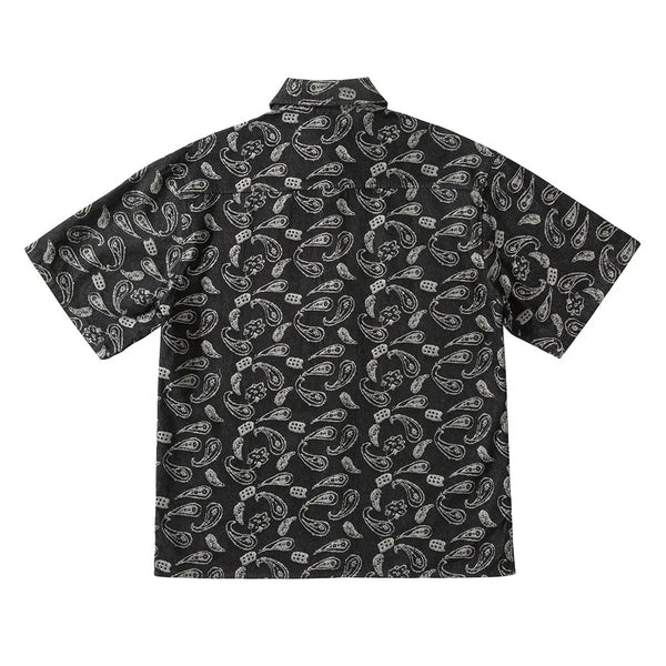 New 2022 Men luxurious Paisley West Coast CRIPS Bloods Fashion Denim Casual Shirts Shirt high Pocket Short-sleeves S 2XL #A630