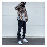 Mens Plaid Shirts New Fashion Single Breasted Hip Hop Loose Shirts Autumn Winter Casual Long Sleeve High Street Streetwear