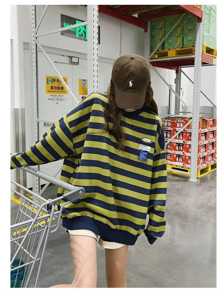 Original Korean New Style Loose Striped Sweatshirt American Harajuku C