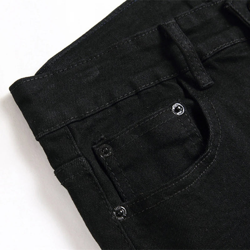 fashion ripped patchwork jeans men harajuku streetwear hip hop black jeans trend slim denim pants urban skinny jeans