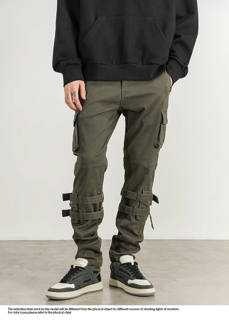 mens high street jeans casual hip hop military cargo pockets trousers new fashion slim fit zipper skinny denim pants joggers unique joggers style 2697