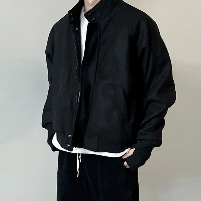 Autumn and Winter Korean Grey Stand Up Collar Jacket for Men's Trendy Ins Loose and Versatile Design Y2K Zipper Short Coat