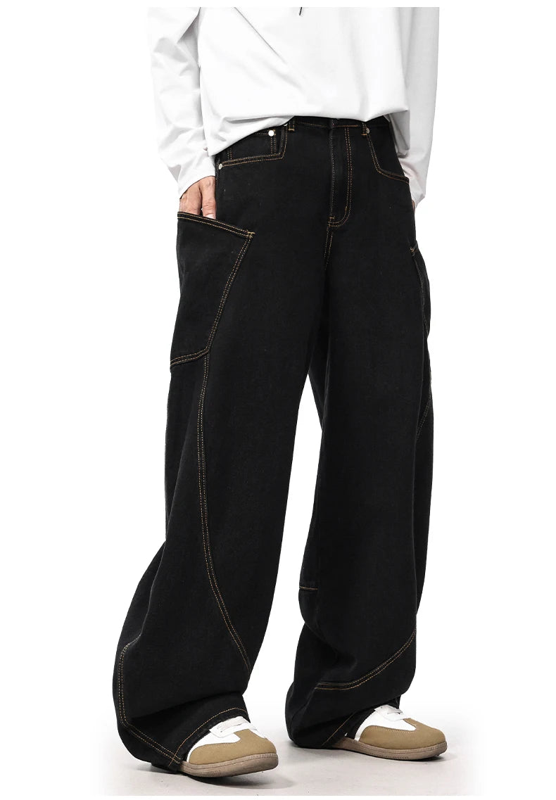 men women streetwear fashion vintage loose casual wide leg denim cargo baggy jeans pants cityboy harem trousers unique cargo style 1404