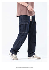 men autumn summer streetwear fashion plus size loose casual straight cargo jeans pant campus boy jeans trousers unique cargo style 2392