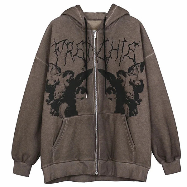 Men Women Zip Up Long Sleeve Pocket Autumn Winter Streetwear Vintage P