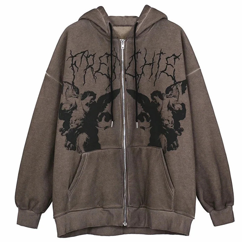 Men Women Zip Up Long Sleeve Pocket Autumn Winter Streetwear Vintage P
