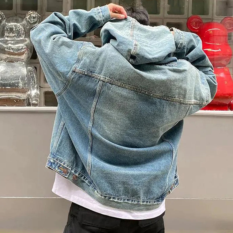 Mens Autumn Winter Fashion Denim Washed Distressed Retro Hoodie Gender