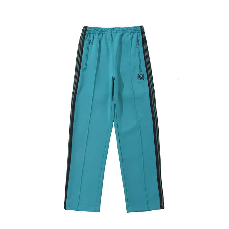new lake green pants men woman trend loose casual pattern embroidery side edge weaving stripe joggers sweatpants urban active pants