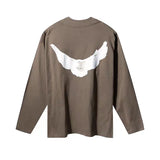 Y2k Tribal flame – Kanye White Pigeon Washed Old Vintage Loose Sleeve Round Nec