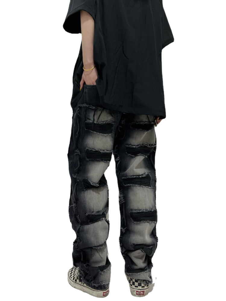 fashion distressed washed wtih moustache effect denim jean pants mens casual straight trousers streetwear hip hop joggers pants unique joggers style 2342