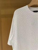 BALCG Style Original Heavy duty Starry Sky Washed Olded Starry Sky Rhinestone Oversized Loose Short sleeved T-shirt White
