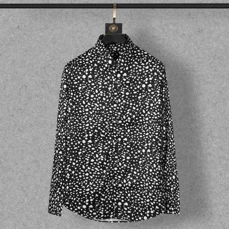New 2021 Men 3D luxurious Wave point Polka dots Print Fashion Silk Casual Shirts Shirt high Pocket Long-sleeves S 2XL #A160
