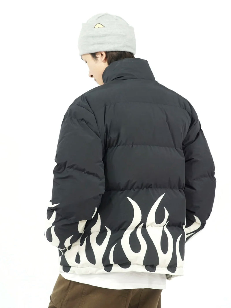 hip hop fire printed jacket parka streetwear mens windbreaker harajuku new cotton padded zipper coat outerwear hipster nan fa - variant style 0e04de for streetwear fashion