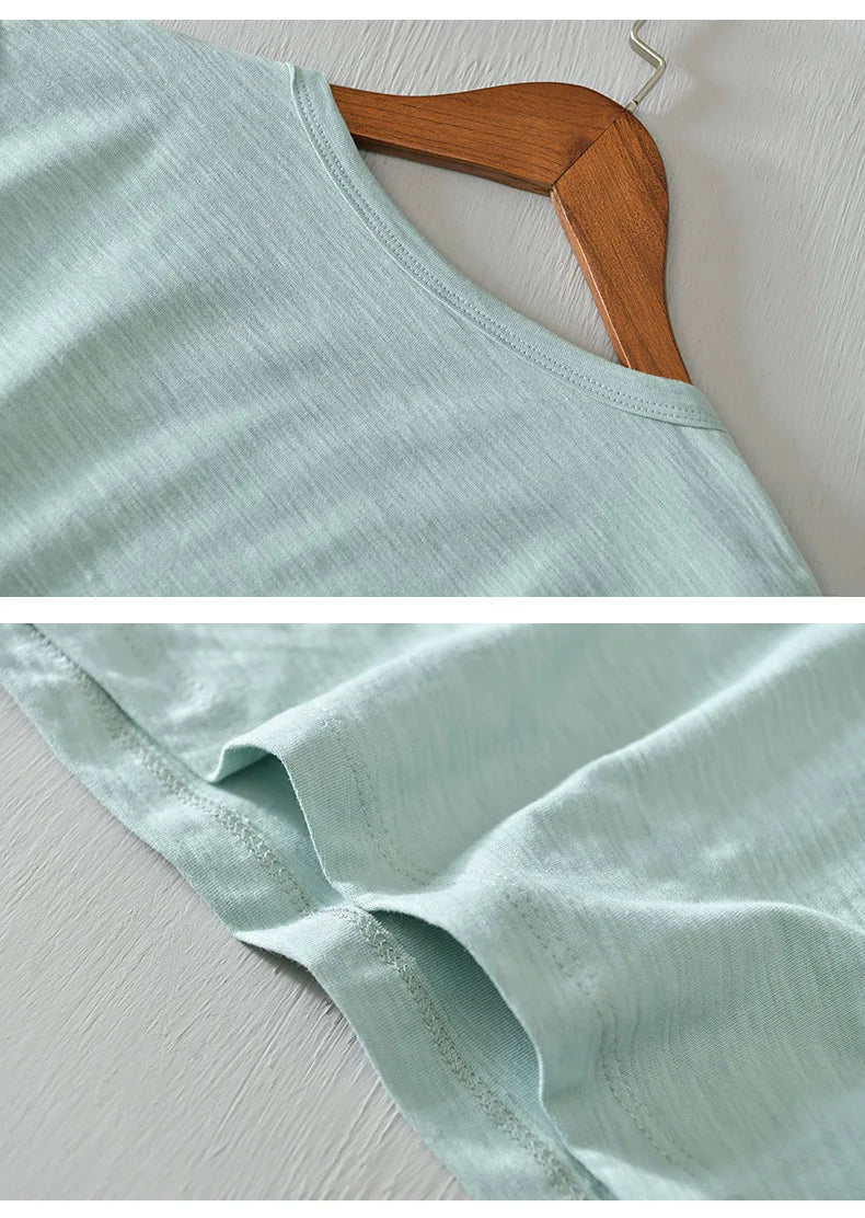 Summer Short Sleeved Men'S Thin Section Casual All Match Loose Cotton Breathable Round Neck Solid Color Bottoming Shirt