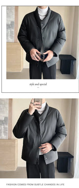 Winter Leather Jacket Men Korean Streetwear Fashion Loose Casual Business Retro Leather Padded Cotton Parkas Jacket Warm Coat