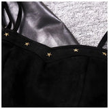 Retro hot girl camisole irregular big swing skirt short leather jacket coffee color set two piece sets womens outifits dress