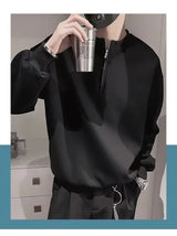 Spring Autumn Korean Casual Fashion Zipper Sweatshirt Man Business Loose All Match Male Pullover Tops Solid Streetwear Clothes