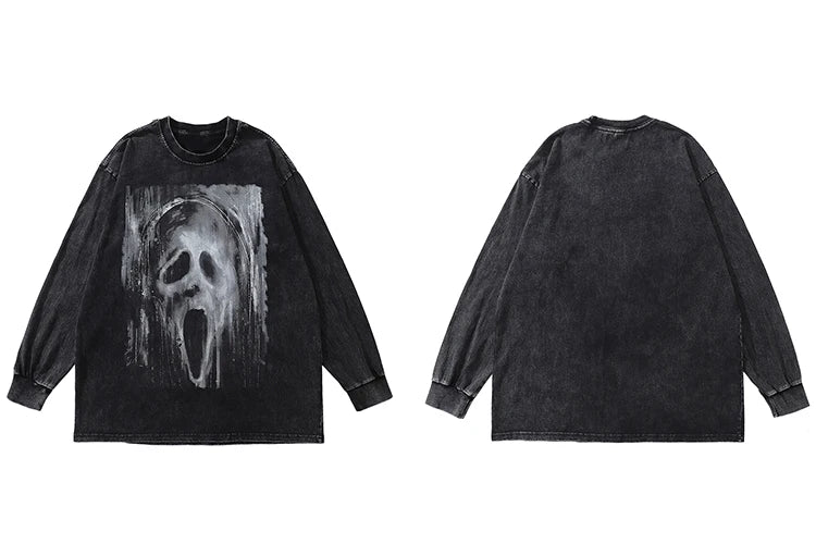 Y2K Graphic Tee – Hip Hop Long Sleeve Tshirt Streetwear Ghost Graphic – Edgy Streetwear for All Genders