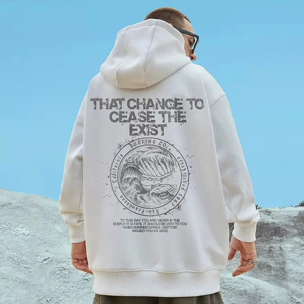 Wave Graphics Letter Print Loose Casual Fleece Hoodies For Men Autumn