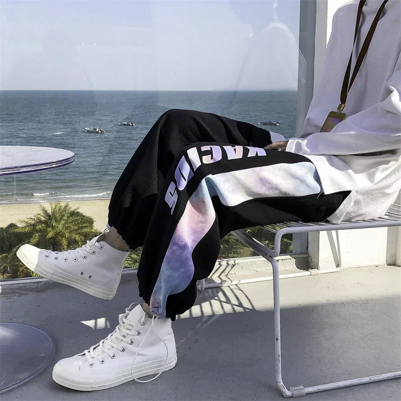 2025 new mens stripe tie dyesweatpants male casual jogger trousers hip hop korean streetwear drawstring pantalones hombre sporty tapered joggers