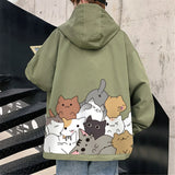 Black Cat Print Baseball Jacket Boys Long Sleeve Loose Ins Harajuku Hi