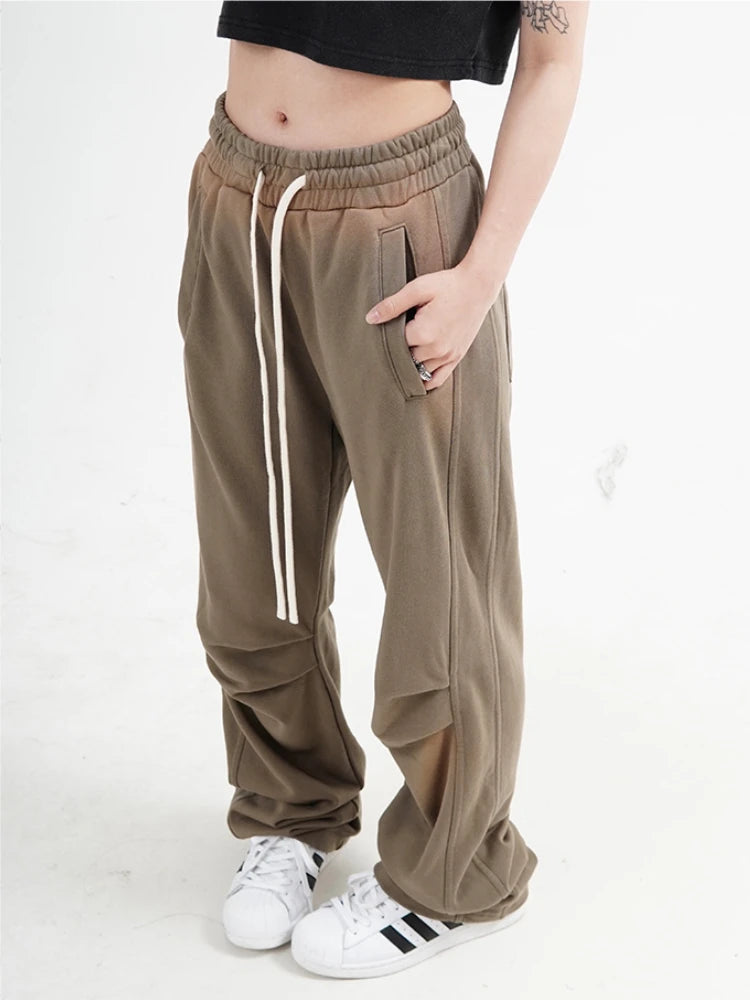 fashion washed distressed pants elastic waist drawstring men women hip hop casual sportwear pants unisex y2k streetwear joggers urban active pants