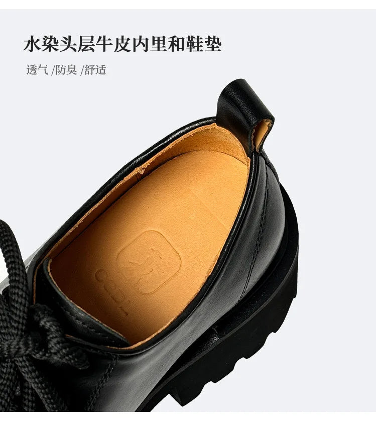 Genuine Leather Increasing Rubber Foam Sole Lightweight Derby Shoes Men Streetwear Fashion Real Cow Leather High Heels Shoes